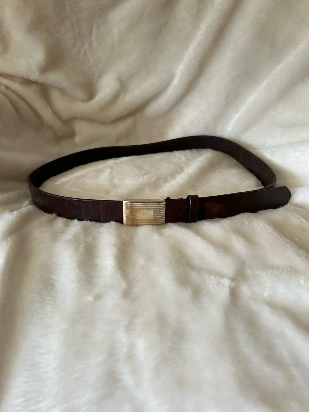 Vintage J. Crew brown genuine leather no hole ratchet belt men's M classic